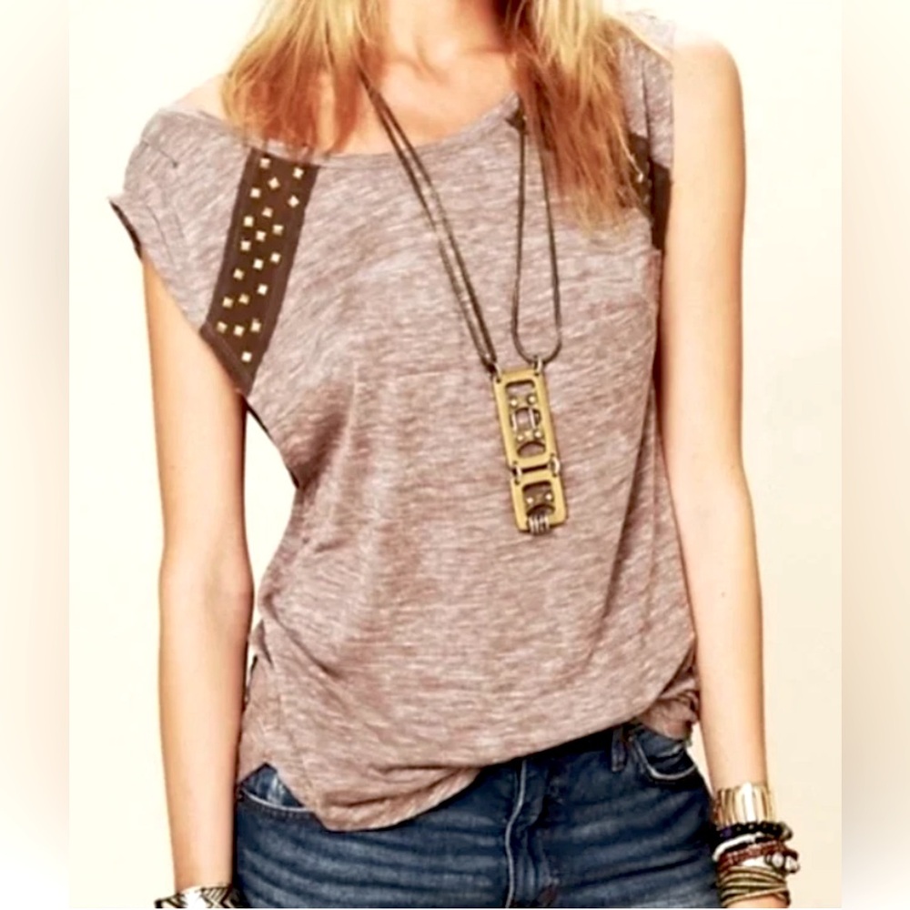 We The Free People Studded Slub Jersey Tank Top Distressed Rust Brown Size XS